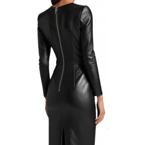 Robe longue en cuir d'agneau agneau noir modèle Mireille