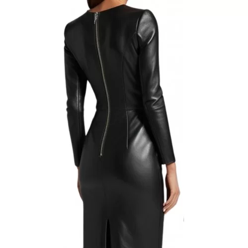 Robe longue en cuir d'agneau agneau noir modèle Mireille