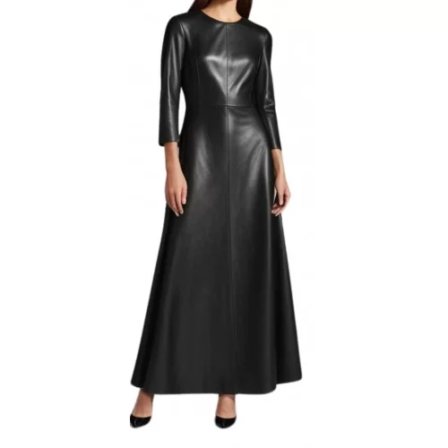 Robe longue en cuir d'agneau agneau noir modèle Ximate