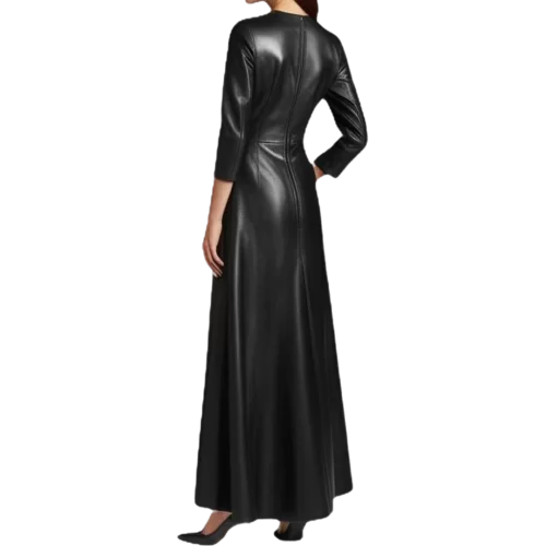 Robe longue en cuir d'agneau agneau noir modèle Ximate