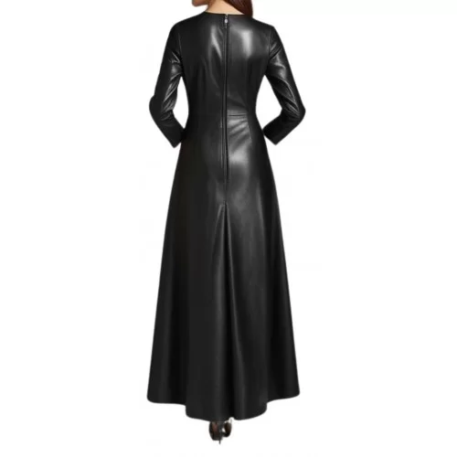 Robe longue en cuir d'agneau agneau noir modèle Ximate