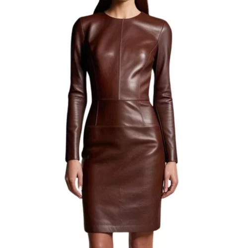 Robe en cuir agneau plongé marron modèle Talia