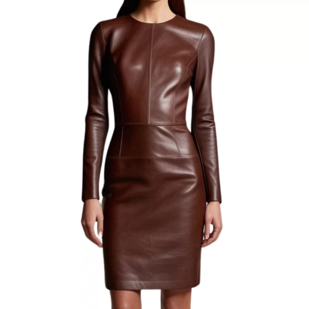 Robe en cuir agneau plongé marron modèle Talia