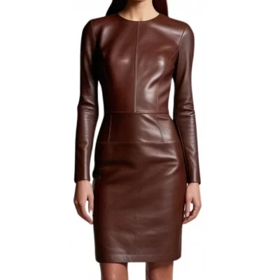 Robe en cuir agneau plongé marron modèle Talia