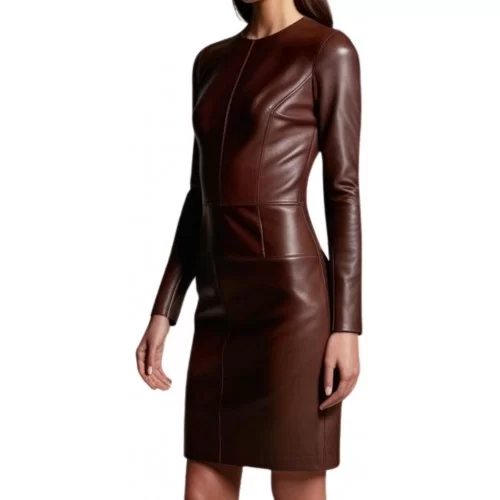 Robe en cuir agneau plongé marron modèle Talia