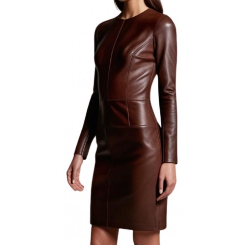 Robe en cuir agneau plongé marron modèle Talia
