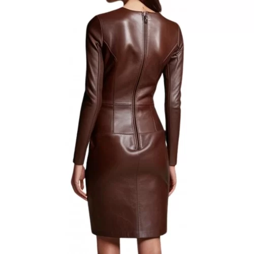 Robe en cuir agneau plongé marron modèle Talia