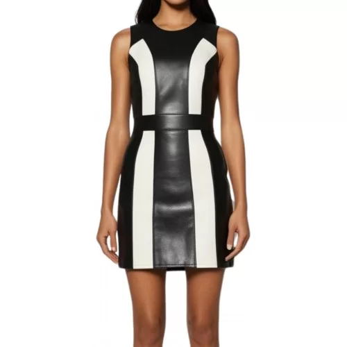 Robe cuir en agneaux noir et blanc modèle Marie