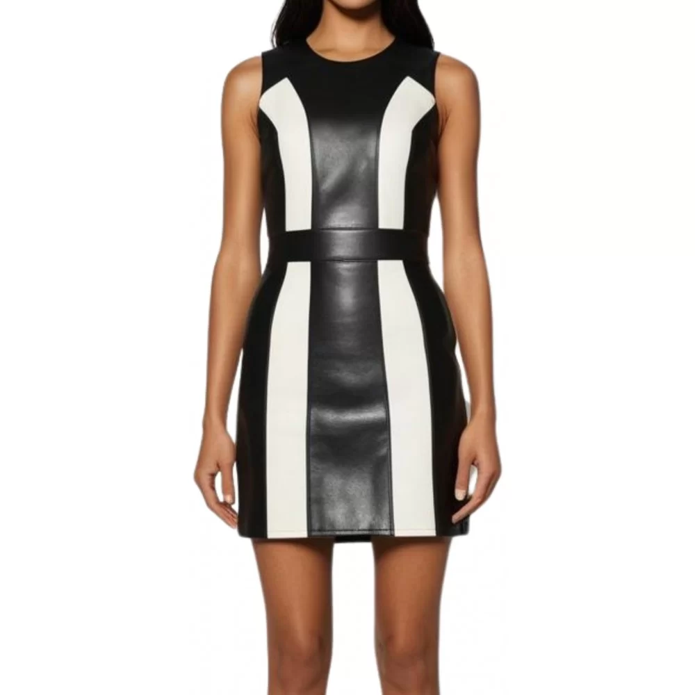 Robe cuir en agneaux noir et blanc modèle Marie