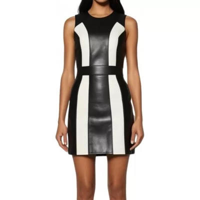 Robe cuir en agneaux noir et blanc modèle Marie