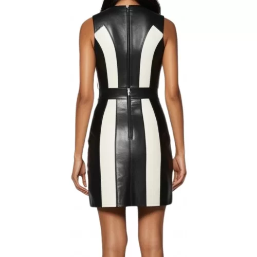 Robe cuir en agneaux noir et blanc modèle Marie