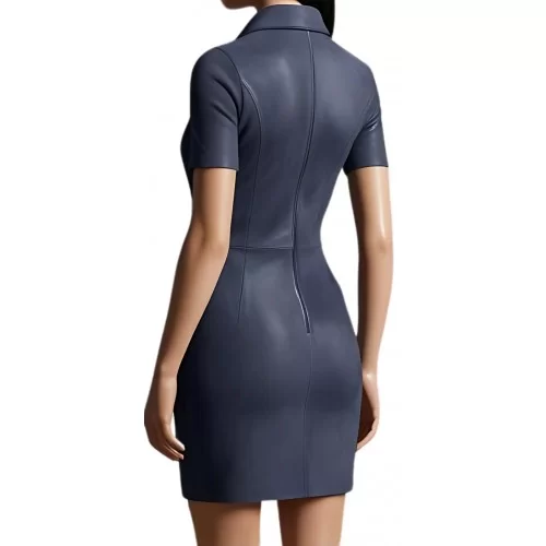Robe modèle Caromie en agneau cuir stretch bleu