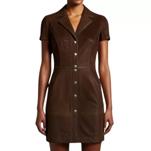 Robe modèle Prima en agneau velours daim stretch marron