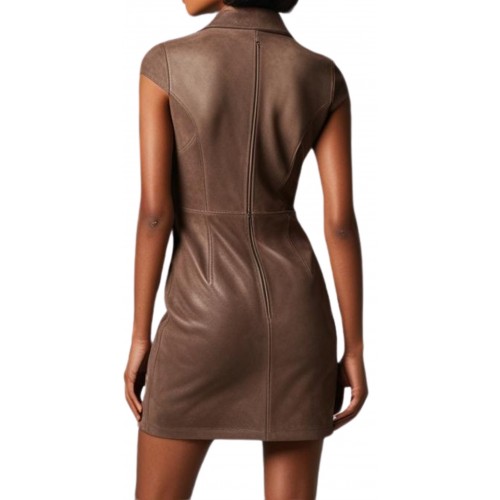 Robe modèle Yvèa en agneau velours daim stretch marron