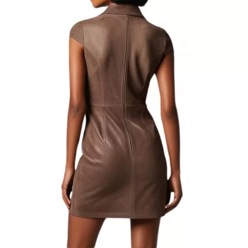 Robe modèle Yvèa en agneau velours daim stretch marron