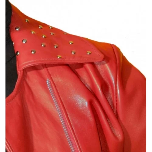 Blouson perfecto en agneau plongé rouge modèle Roja