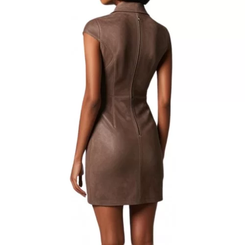 Robe modèle Yvèa en agneau velours daim stretch marron