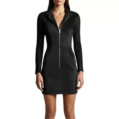 Robe modèle Missa en agneau velours daim stretch noir