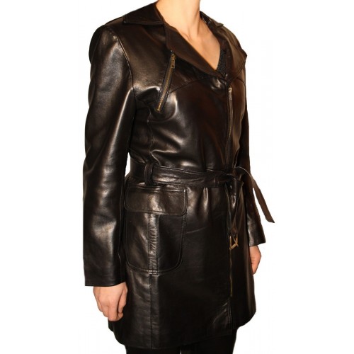 Trois quart en cuir d'agneau plongé noir modèle Brizza