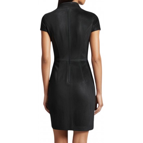 Robe modèle Amia en agneau velours daim stretch noir