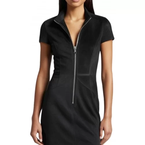 Robe modèle Amia en agneau velours daim stretch noir