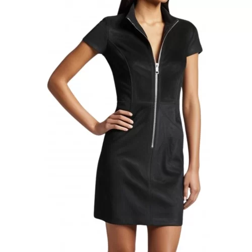 Robe modèle Amia en agneau velours daim stretch noir