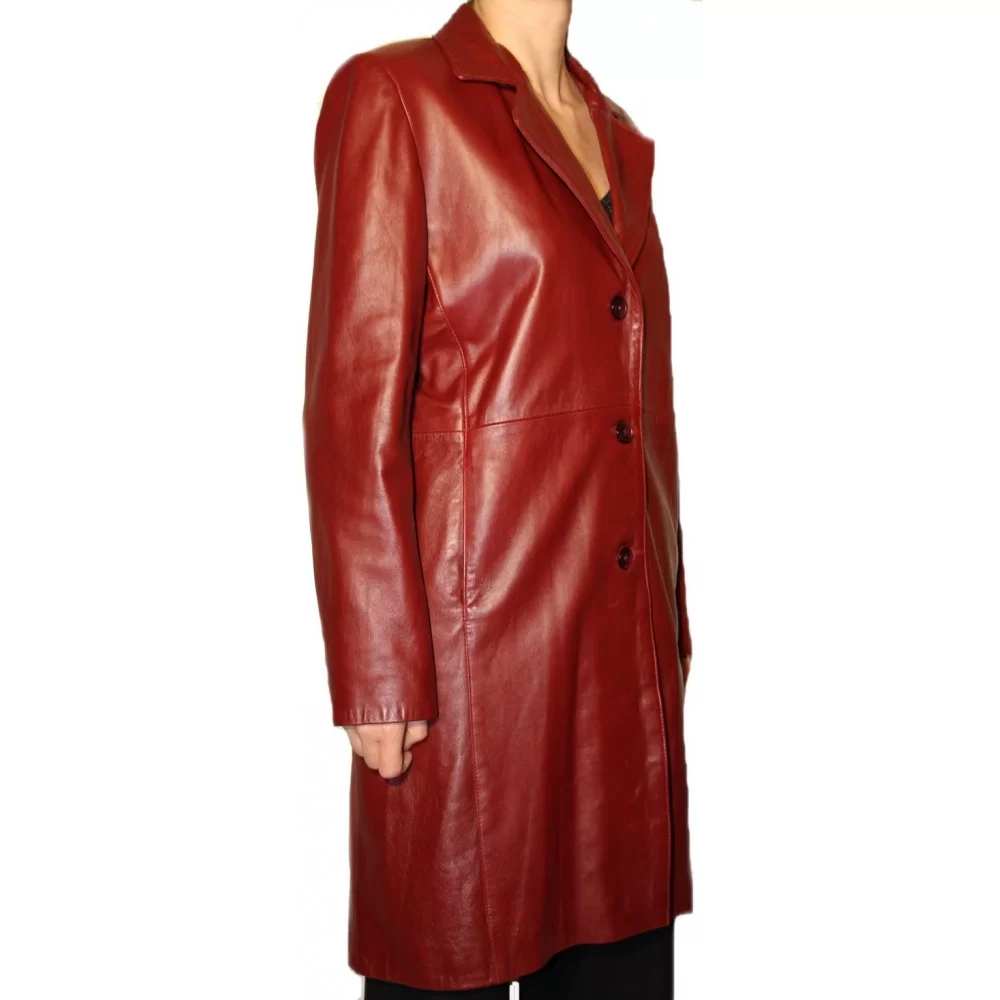 Manteau cuir en agneau bordeaux modèle Gabrielle