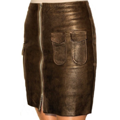 Jupe cuir modèle militaire en vachette plongéé  kaki modèle Army