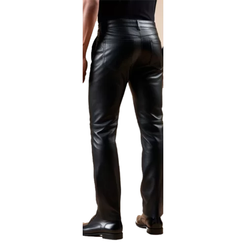 Pantalon cuir homme agneau plongé noir poches revolver modèle Baume