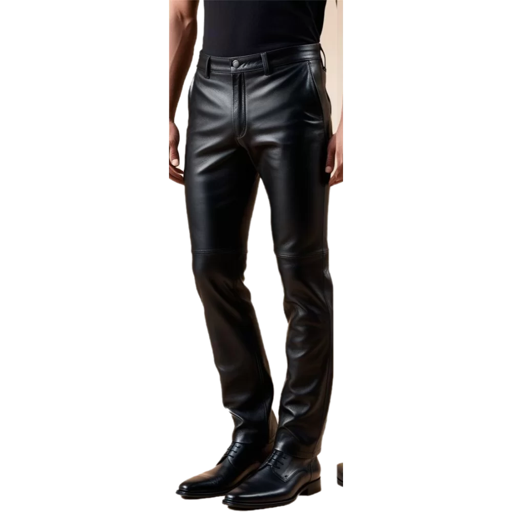 Pantalon cuir homme agneau plongé noir poches revolver modèle Baume
