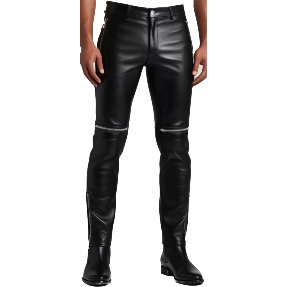 Pantalon cuir agneau avec fermetures éclairs aux genoux modèle Spryte