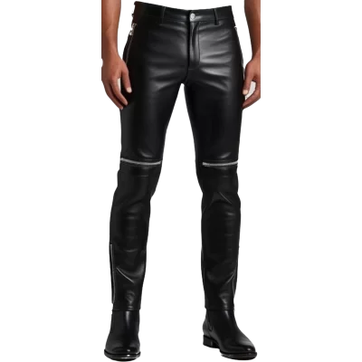Pantalon cuir agneau avec fermetures éclairs aux genoux modèle Spryte