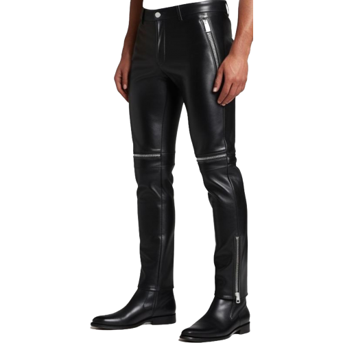 Pantalon cuir agneau avec fermetures éclairs aux genoux modèle Spryte