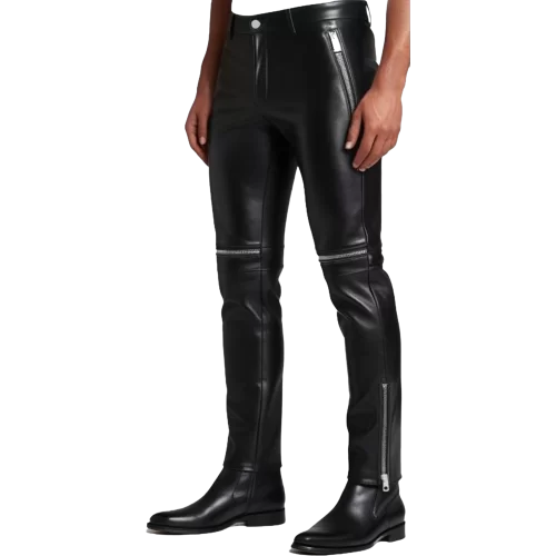 Pantalon cuir agneau avec fermetures éclairs aux genoux modèle Spryte