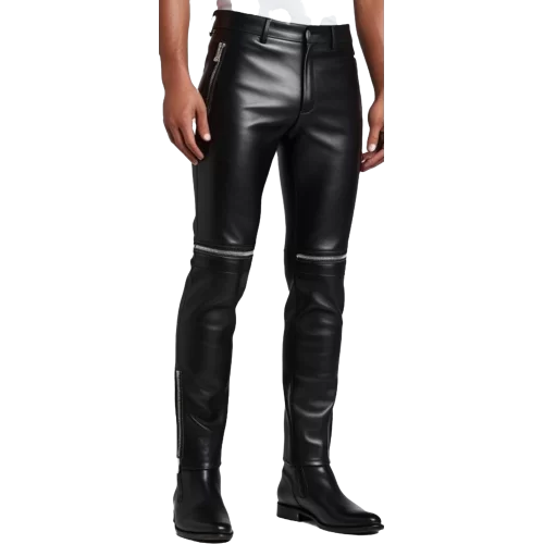 Pantalon cuir agneau avec fermetures éclairs aux genoux modèle Spryte