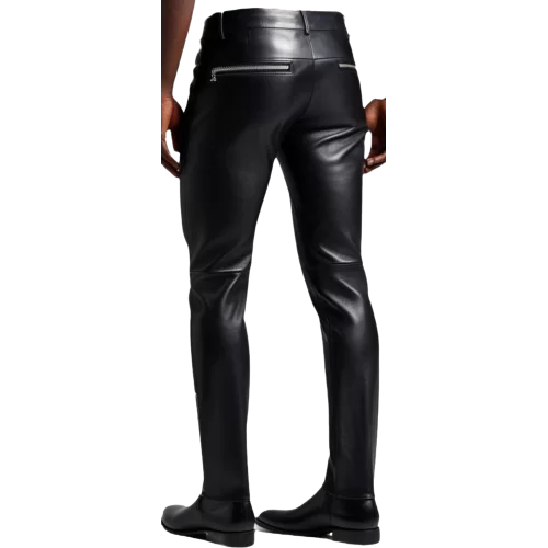 Pantalon cuir agneau avec fermetures éclairs sur les côtés modèle Brume