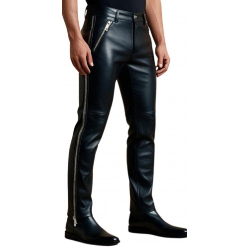 Pantalon cuir agneau avec fermetures éclairs sur les côtés modèle Brume