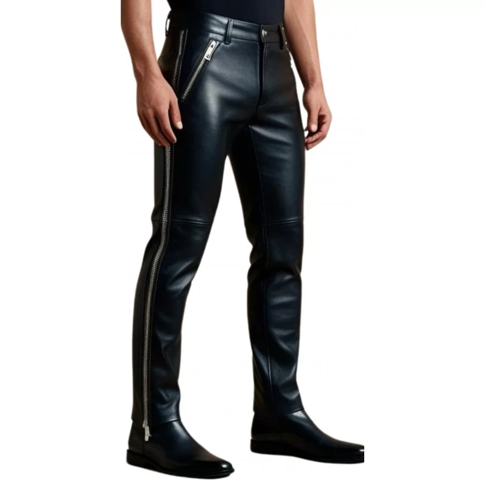 Pantalon cuir agneau avec fermetures éclairs sur les côtés modèle Brume