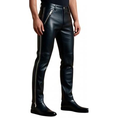 Pantalon cuir agneau avec fermetures éclairs sur les côtés modèle Brume