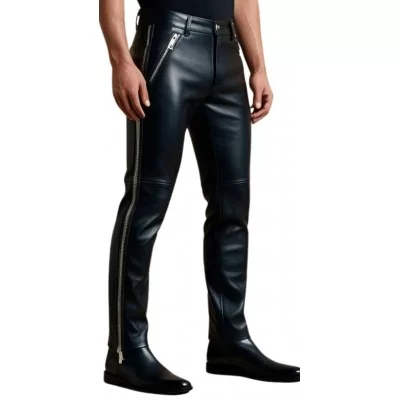 Pantalon cuir agneau avec fermetures éclairs sur les côtés modèle Brume