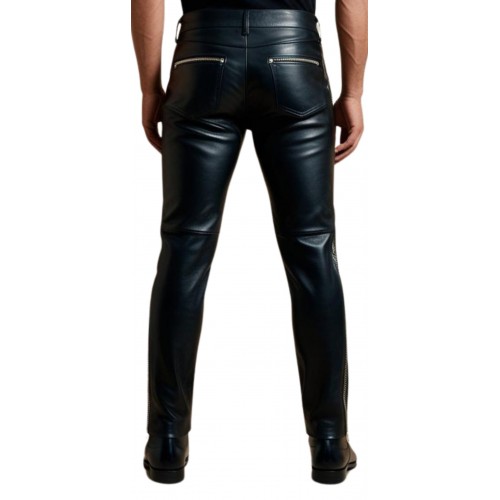 Pantalon cuir agneau avec fermetures éclairs sur les côtés modèle Brume