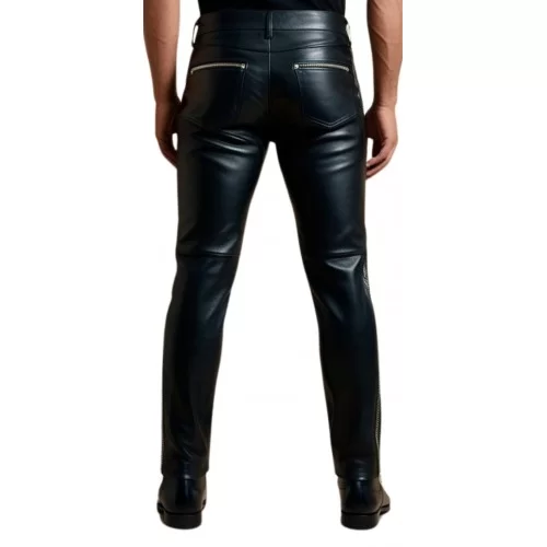 Pantalon cuir agneau avec fermetures éclairs sur les côtés modèle Brume