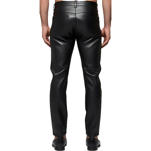 Pantalon en cuir agneau noir coupe jeans avec 1 bande blanche de chaque côté modèle Side