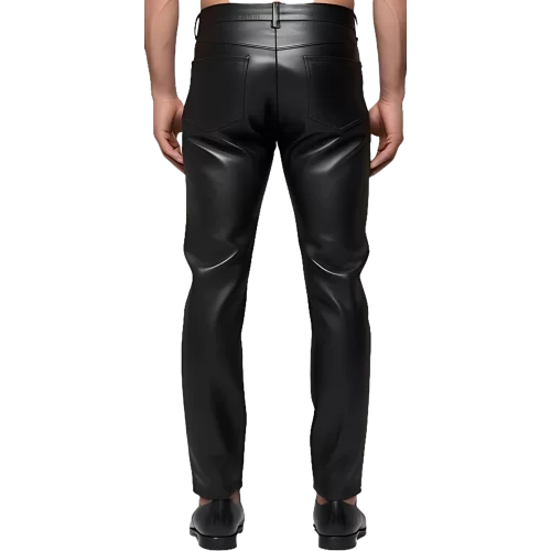 Pantalon en cuir agneau noir coupe jeans avec 1 bande blanche de chaque côté modèle Side