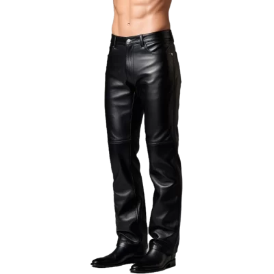 Pantalon jeans cuir homme cuir veau noir modèle Simeone