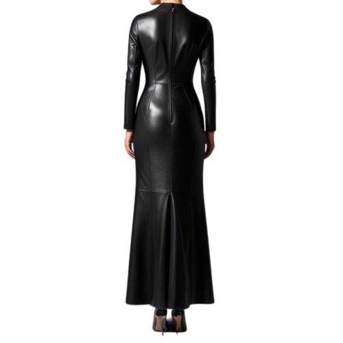 Robe longue en cuir d'agneau agneau noir modèle Sorallia