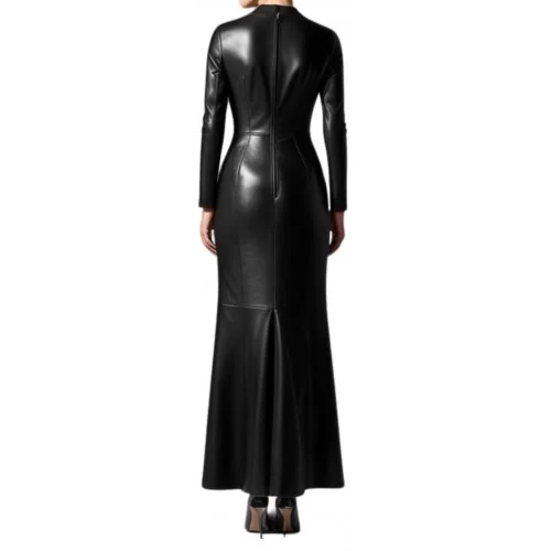 Robe longue en cuir d'agneau agneau noir modèle Sorallia