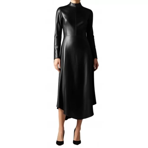 Robe longue en cuir d'agneau agneau noir modèle Etrisque