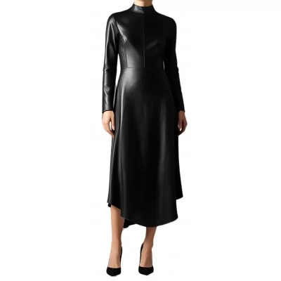Robe longue en cuir d'agneau agneau noir modèle Etrisque