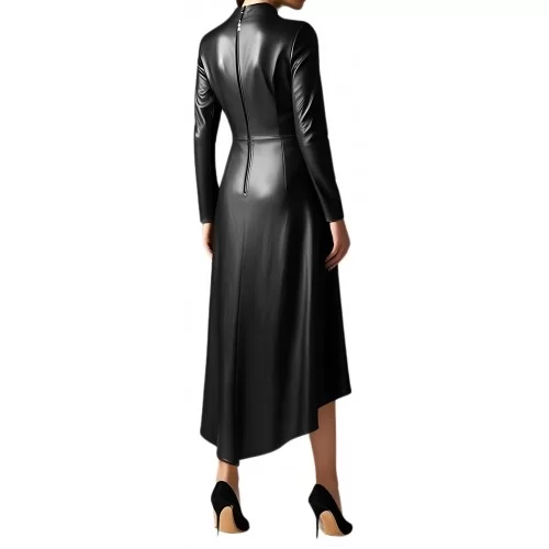 Robe longue en cuir d'agneau agneau noir modèle Etrisque